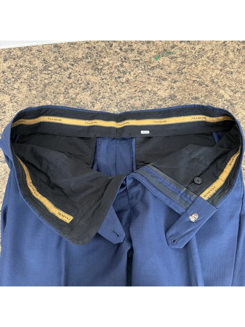 Jos A Bank Signature Gold Suit 44L 38W Tailored Fit Blue Herringbone Wool